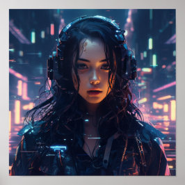 Futuristisches Cyberpunk Glitched Hologrammposter  Poster