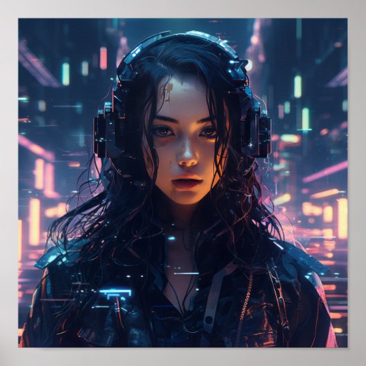 Futuristisches Cyberpunk Glitched Hologrammposter Poster (Vorne)