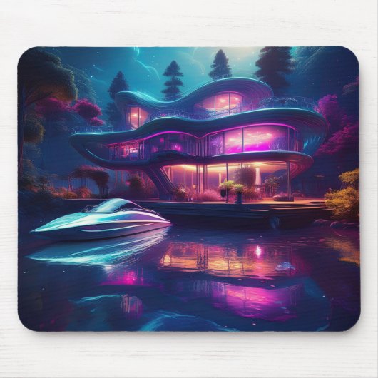 Futuristisches Haus am See Mousepad (Vorne)