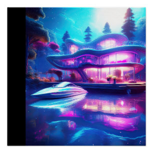 Futuristisches Haus am See Poster