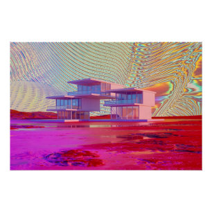 Futuristisches Haus inmitten einer farbenprächtige Poster