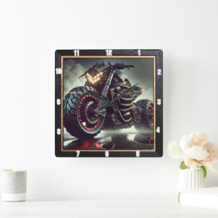 Futuristisches Motorrad mit LED-Leuchten Quadratische Wanduhr