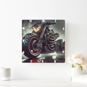 Futuristisches Motorrad mit LED-Leuchten Quadratische Wanduhr