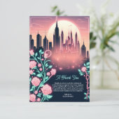 Futuristisches Neon-Brautparty für elektrische Ros Dankeskarte (Stehend Vorderseite)