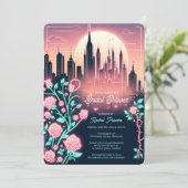 Futuristisches Neon-Brautparty für elektrische Ros Einladung (Stehend Vorderseite)