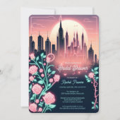 Futuristisches Neon-Brautparty für elektrische Ros Einladung (Vorderseite)