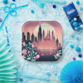 Futuristisches Neon-Brautparty für elektrische Ros Pappteller (Party)