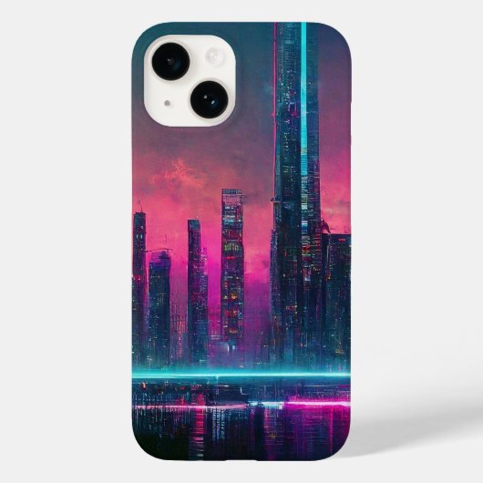 Futuristisches Neon Cyberpunk Cityscape iPhone 14 Case-Mate iPhone Hülle (Rückseite)