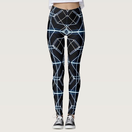 Futuristisches Neon Grid Muster Leggings (Vorderseite)