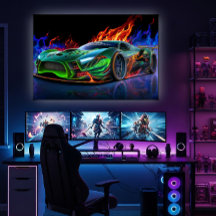 Futuristisches Neon-Grün-Supercar-Feuer