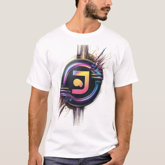 Futuristisches Neon-Tech-Logo - Printwerbung für d T-Shirt (Vorderseite)
