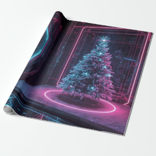 Futuristisches Neon-Weihnachten – Moderne Sci-Fi-F Geschenkpapier
