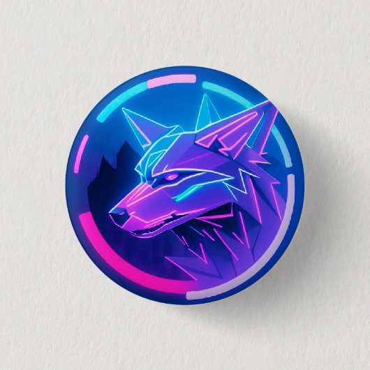 Futuristisches Neon Wolf-Gesicht in geometrischer Button (Vorderseite)