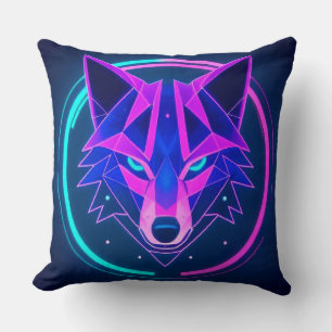 Futuristisches Neon Wolf-Gesicht in geometrischer Kissen