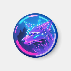 Futuristisches Neon Wolf-Gesicht in geometrischer  Magnet