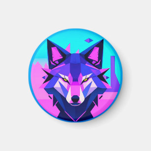 Futuristisches Neon Wolf-Gesicht in geometrischer Magnet