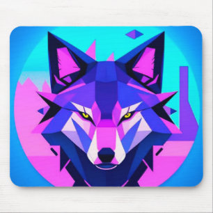 Futuristisches Neon Wolf-Gesicht in geometrischer Mousepad
