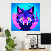 Futuristisches Neon Wolf-Gesicht in geometrischer  Poster (Heimbüro)