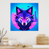 Futuristisches Neon Wolf-Gesicht in geometrischer  Poster (Küche)