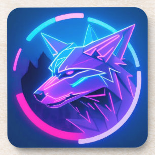 Futuristisches Neon-Wolfgesicht in geometrischer K Getränkeuntersetzer