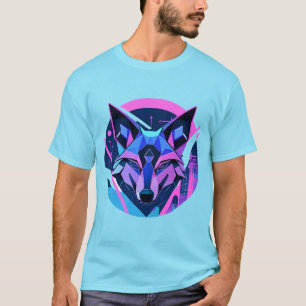 Futuristisches Neon-Wolfgesicht in geometrischer K T-Shirt