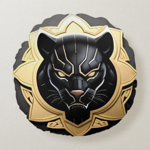 Futuristisches Panther-Emblem mit metallischen Det Rundes Kissen