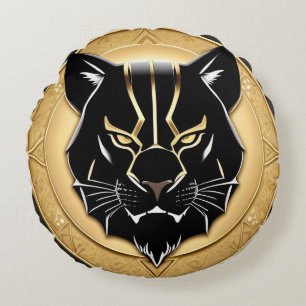 Futuristisches Panther-Emblem mit metallischen Det Rundes Kissen