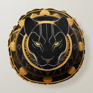 Futuristisches Panther-Emblem mit metallischen Det Rundes Kissen