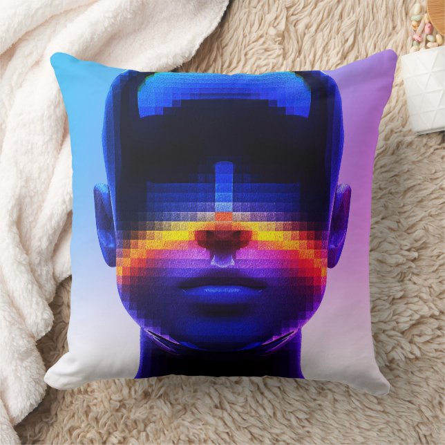 Futuristisches Pixel Art Portrait - Digitales Abst Kissen (Decke)
