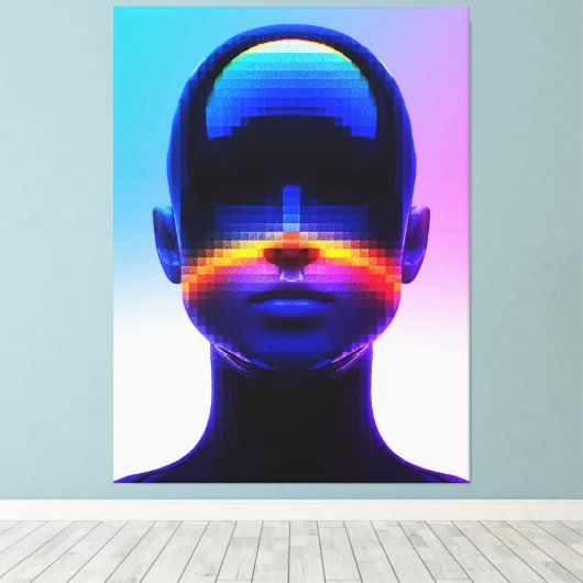 Futuristisches Pixel Art Portrait - Digitales Abst Leinwanddruck (Insitu (Holzboden))