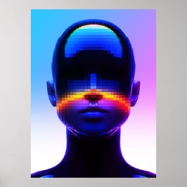 Futuristisches Pixel Art Portrait - Digitales Abst Poster