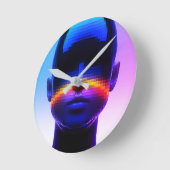Futuristisches Pixel Art Portrait - Digitales Abst Runde Wanduhr (Winkel)
