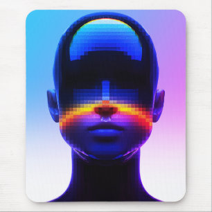 Futuristisches Pixel-Art-Porträt – Digitale Abstra Mousepad