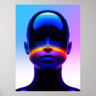 Futuristisches Pixel-Art-Porträt – Digitale Abstra Poster