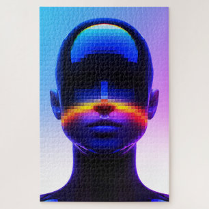 Futuristisches Pixel-Art-Porträt – Digitale Abstra Puzzle