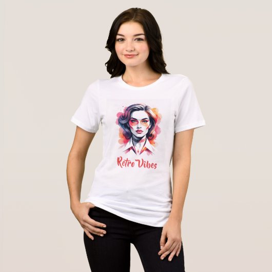 Futuristisches Retro-Frauenportrait Tri-Blend Shirt (Vorderseite voll)