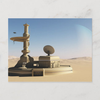 Futuristisches Sci-Fi Wüstenoutpost-Gebäude Postkarte
