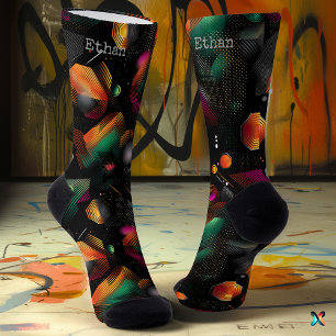 Futuristisches Sechseck mit metallischem Grün Pink Socken