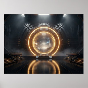 Futuristisches Solarhorizont Schwarz & Gold Design Poster