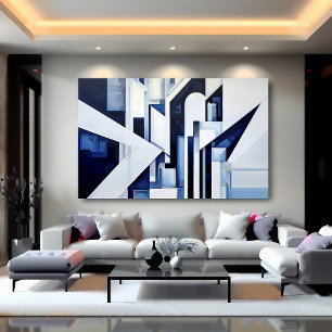 Futuristisches Weiß Navy Blau Abstrakt Geometrisch Poster