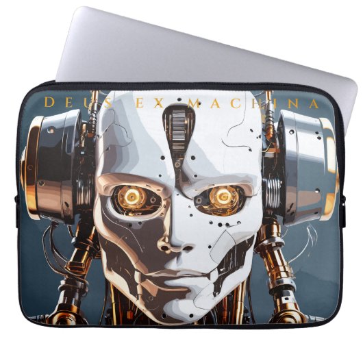 Futuristisches Weißgold-Android-Cyborg-Gesicht Laptopschutzhülle (Vorderseite)