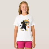 fuuny black Cat Leaf Fall Hello Autumn T-Shirt (Vorne ganz)