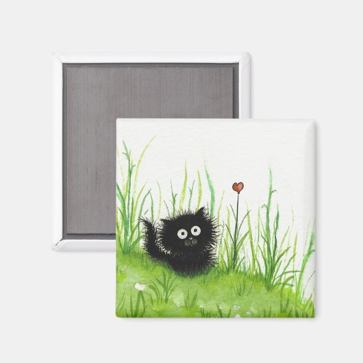 Fuzzy Black Cat Liebe von BiHrLe Magnet (Vorderseite/Rückseite)