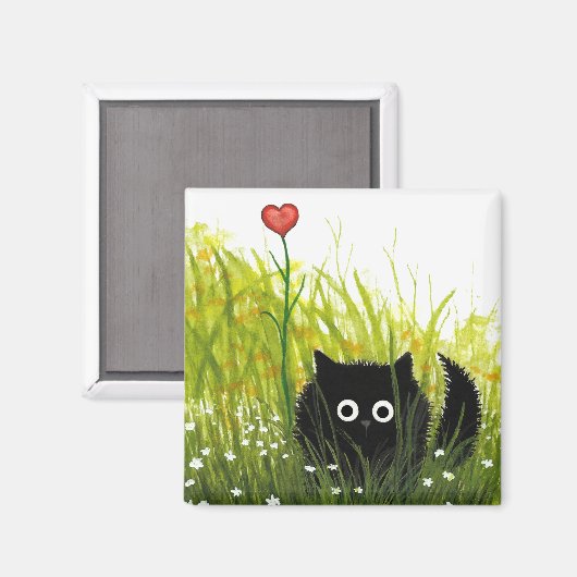 Fuzzy Black Cat One Liebe Bihrle Magnet (Vorderseite/Rückseite)