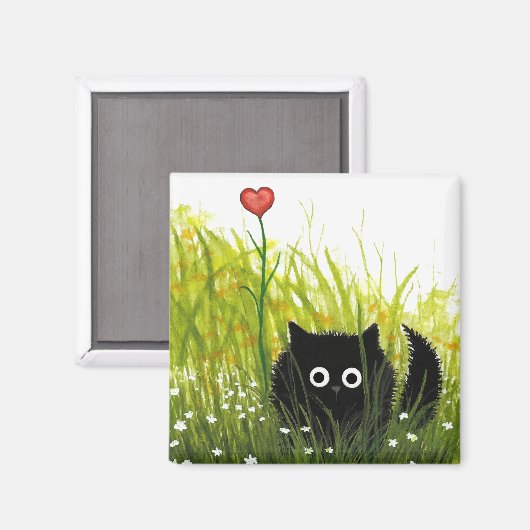Fuzzy Black Cat One Liebe Bihrle Magnet (Vorderseite/Rückseite)