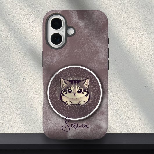 Fuzzy Black White Peeking Cat Art Custom Name Case-Mate iPhone Hülle
