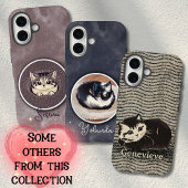 Fuzzy Black White Peeking Cat Art Custom Name Case-Mate iPhone Hülle
