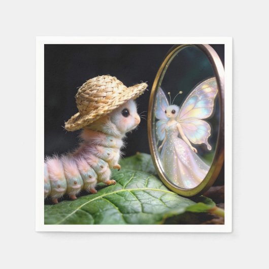 Fuzzy Caterpillar Staring at a Fairy Butterfly Serviette (Vorderseite)