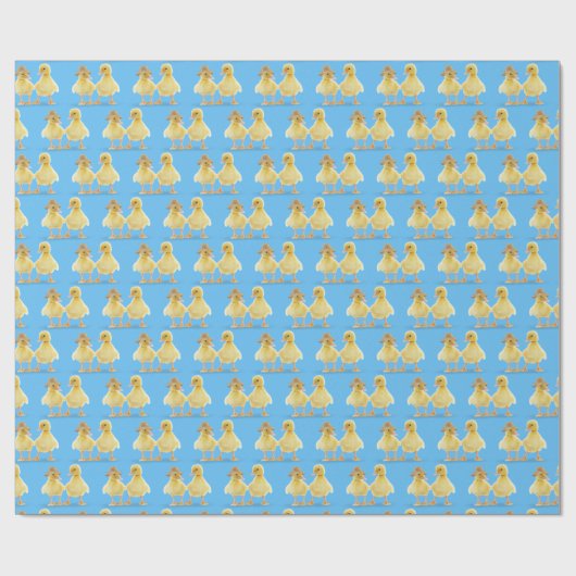 Fuzzy Duckling Couple auf blau Geschenkpapier (Flach)