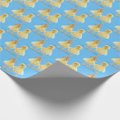 Fuzzy Duckling Couple auf blau Geschenkpapier (Ecke)